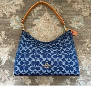 COACH Laurel Shoulder Bag in Signature Denim with Cherry Charm Hang tag